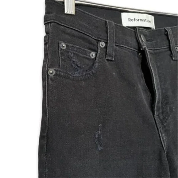 Reformation Camille Jeans Black Raw Hem - Picture 7 of 12